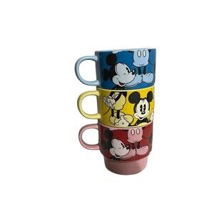 WALT DISNEY MICKEY MOUSE SET OF 3 STACKABLE CUPS MUGS - 3 COLORS UNIQUE -  RARE